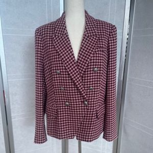 L'AGENCE Burgundy/Pink Houndstooth Tweed Kenzie Blazer sz 12